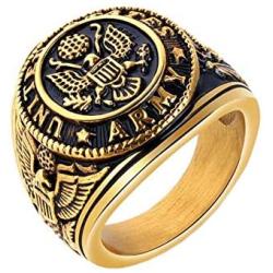 PAMTIER Mens Stainless Steel US Army Vintage Eagle Ring Cool Biker Jewelry Silver Gold