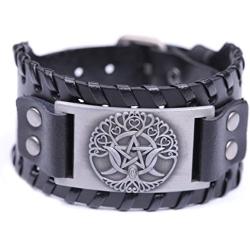 Pagan Triple Moon Goddess Pentagram Tree of Life Leather Bracelet for Men/Women Amulet Jewelry