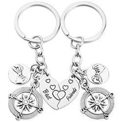 WUSUANED Broken Heart Best Friends Pinky Promise Compass Keychain Set Friendship Gift Jewelry