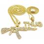 Shiny Jewelers USA Mens ICED Out Machine Gun AK 47 Chopper Thug Life Mob Pendant Chain Necklace Set