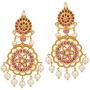 Aheli Classy Wedding Party Flower Design Crafted Faux Pearl and Colored Stone Studded Drop Dangle Earrings Ethnic Indian Fashion Jewelry for Women