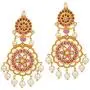 Aheli Classy Wedding Party Flower Design Crafted Faux Pearl and Colored Stone Studded Drop Dangle Earrings Ethnic Indian Fashion Jewelry for Women