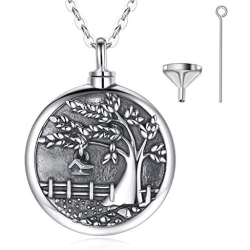 EUDORA''Treasure Chest of Memories'' Family Tree Cremation Jewelry, Sterling Silver Personalized Urns Necklace for Human, Pet Ashes, Memorial Keepsake for Women, Man, 20 inches Chain