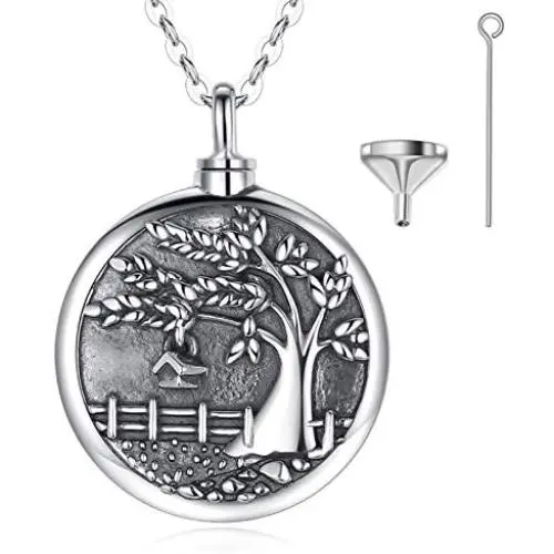 EUDORA''Treasure Chest of Memories'' Family Tree Cremation Jewelry, Sterling Silver Personalized Urns Necklace for Human, Pet Ashes, Memorial Keepsake for Women, Man, 20 inches Chain
