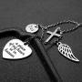 Joycuff Memorial Necklace Sympathy Gifts for Loss of Dad Mom Husband Loved One Angel Wings Cross Charm Remembrance Jewelry Silver Stainless Steel Pendant