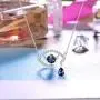 Sllaiss Sterling Silver Blue Sapphire Devils Eye Hanging with Teardrops Necklace for Women Fine Jewelry Gifts for Her, Set with Swarovski Zirconias