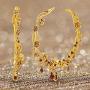 Steve Madden Womens Floral Design With Red Rhinestone Teardrop Dangle Charm Yellow Gold-Tone Large Hoop Earrings, One Size