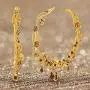 Steve Madden Womens Floral Design With Red Rhinestone Teardrop Dangle Charm Yellow Gold-Tone Large Hoop Earrings, One Size