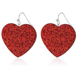 RareLove Valentines Gifts for Girlfriend Bling Red Heart Hook Dangle Earrings Statement Jewelry For Women Girls Silver Alloy Plated