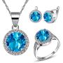 Uloveido Good Luck Big Round Shape Crystal Drop Pendant Necklace, Earrings and Rings Wedding Jewelry Set for Bridal Women Birthday Anniversary T484