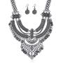 LZHLQ Fashion Bib Necklace for girl Bohemian Coin Statement Necklace and earrings Punk Ethnic Style Jewelry Set for Women