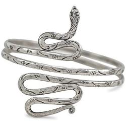 Culture Cross Snake Arm Cuff Adjustable Handmade Bracelet | Hmong Hill Tribe Contemporary Traditional Jewelry Piece | Unique Exotic Style Silver