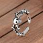 925 Sterling Silver Plated Retro Treble Human Skeleton Skull Head Adjustable Band Ring,Size 5-7