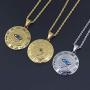 Moca Jewelry Hip-Hop Ancient Egyptian Horus Eye Pendant Stainless Steel Chain Rhinestone Crystal Necklace for Men Women