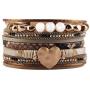 AZORA Leather Cuff Bracelet Multi Strands Beige Wrap Bangle with Pearl Boho Jewelry for Women Teen Girl Gift
