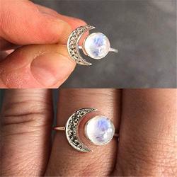 Sun Moon Open Rings Moonstone Gemstone Crescent Moon Finger Rings Mermaid Tail Statement Rings for Women Girls Birthstone Jewelry