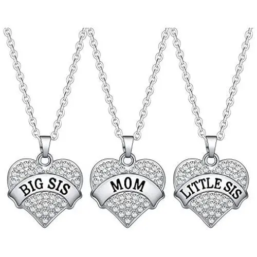 BESPMOSP Big Sis Lil Sis Mom Crystal Heart Pendant Necklace Set Gift for Sister Mothers Day Gift Family Jewelry BESPMOSP Big Sis Lil Sis Mom Crystal Heart Pendant Necklace Set Gift for Sister Mothers Day Gift Family Jewelry