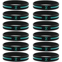 Inkstone (12-Pack) Teal Awareness Ribbon Silicone Bracelets - Wholesale Pack of 1 Dozen Unisex Wristbands for Men Women