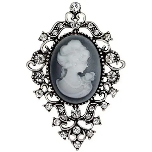 JJTZX Victorian Black Velvet Lace Cameo Choker Gothic Lady Cameo Necklace&Brooch Pin Gift for Her
