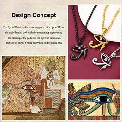FaithHeart Eye of Horus Necklace Ankh Cross Necklaces, Stainless Steel Ancient Egyptian Coptic Jewelry for Men Women, Wedjat Eye Pendants Customize Available
