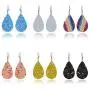 6 Pairs Punk Leather Dangle Earrings Sparkling Double Side Sequins Teardrop Leather Earrings Boho Lightweight Leather Drop Earring Set for Women and Girls