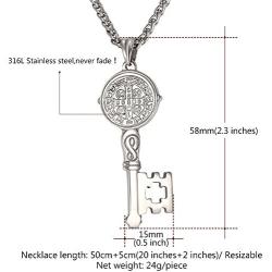 U7 Ward Off Evil Exorcism Jewelry Stainless Steel/Black / 18K Gold Plated Saint Benedict Medal Design Key Pendant Necklace