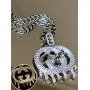 Shop-iGold Men Women 925 Italy Gold Finish Iced Silver Designer Charm Ice Out Pendant Stainless Steel Real 2 mm Rope Chain Necklace, Mens Jewelry, Iced Pendant, Rope Necklace (22)
