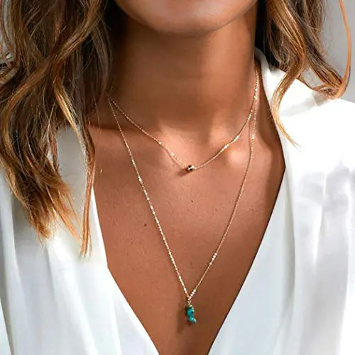 Gortin Choker Layer Necklace Boho Turquoise Pendant Necklaces Beads Chain Jewelry for Women and Girls (Silver) Gortin Choker Layer Necklace Boho Turquoise Pendant Necklaces Beads Chain Jewelry for Women and Girls (Silver)