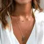 Gortin Choker Layer Necklace Boho Turquoise Pendant Necklaces Beads Chain Jewelry for Women and Girls (Silver) Gortin Choker Layer Necklace Boho Turquoise Pendant Necklaces Beads Chain Jewelry for Women and Girls (Silver)