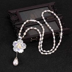 TULIP LY White Crystal Pendant Necklace Long Sweater Necklace Fashion Jewelry for Women Girls