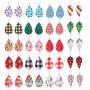 Finrezio 20 Pairs Christmas Leather Earrings for Women Lightweight Petal Plaid Teardrop Dangle Earrings Xmas Jewelry