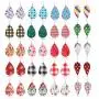 Finrezio 20 Pairs Christmas Leather Earrings for Women Lightweight Petal Plaid Teardrop Dangle Earrings Xmas Jewelry