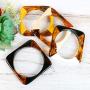 RIAH FASHION Lightweight Acrylic Statement Bracelet - Mottled Acetate Bangle Tortoise Shell, Leopard Animal Marbled Open Cuff, Chunky Square