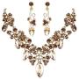 BriLove Womens Costume Fashion Crystal Floral Vine Leaf Statement Necklace Dangle Earrings Set