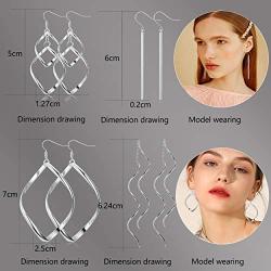 LOLIAS 4 Pairs Twist Wave Dangle Earrings for Women Curved Threader Bar Drop Fashion Earring Jewelry