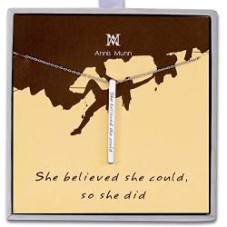Annis Munn Women 925 Sterling Silver Bar Necklace Gift for Women Girl Jewelry Engraved  She Believed She Could So She Did Birthday Valentines Day and Mothers Day Jewelry
