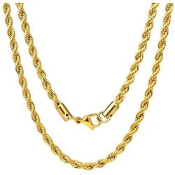 Three Keys Jewelry Mens 18K Gold Plated Rope Chain for Men 4mm Stainless Steel Gold Chain Necklace Long Layered Big Gold Necklaces for Boys