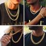 Men Chunky Miami Curb Cuban Chain Necklace 18k Real Gold Plated Stainless Steel Link Necklace for Men Women 6mm to 11mm 16 Inches to 36 Inches