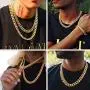 Men Chunky Miami Curb Cuban Chain Necklace 18k Real Gold Plated Stainless Steel Link Necklace for Men Women 6mm to 11mm 16 Inches to 36 Inches Men Chunky Miami Curb Cuban Chain Necklace 18k Real Gold Plated Stainless Steel Link Necklace for Men Women 6mm to 11mm 16 Inches to 36 Inches