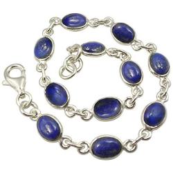 SilverStarJewel Cabochon Lapis Lazuli tcw 11.0 Bracelet 7.5'' 925 Solid Sterling Silver