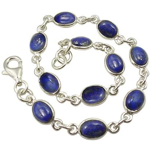 SilverStarJewel Cabochon Lapis Lazuli tcw 11.0 Bracelet 7.5'' 925 Solid Sterling Silver