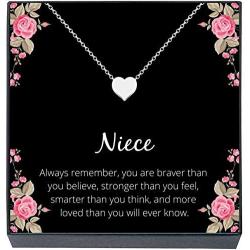 Niece Necklace Jewelry Gift from Aunt or Uncle You Are Braver, Smarter, Stronger, Loved'' Small Heart Pendant Necklace