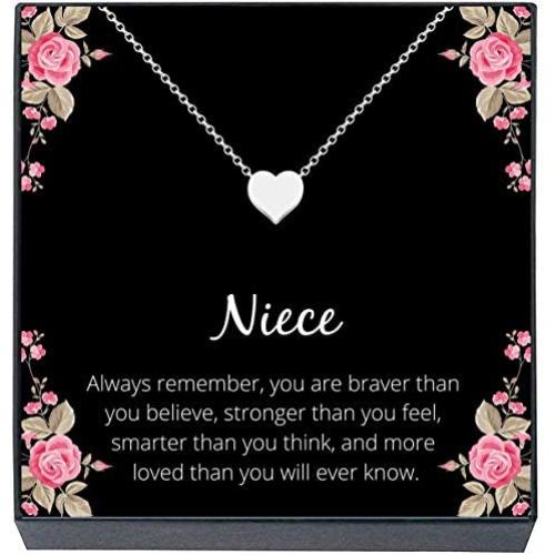 Niece Necklace Jewelry Gift from Aunt or Uncle You Are Braver, Smarter, Stronger, Loved'' Small Heart Pendant Necklace