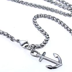 4mm width stainless steel men women anchor pendant necklace jewelry