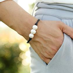 Genuine Leather Pearl Braided Bracelet for Women Wrap Knotted Freshwater Pearl Handmade Fashion Jewelry