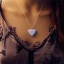 Heart Locket Glowing Necklace Silver Plated Bronze Pendant Jewelry Royal Blue 18 Inches