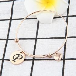 MAOFAED Initial Bracelet ,Rose Gold Letter Bracelet, Personalized Jewelry, Hand Stamped Jewelry