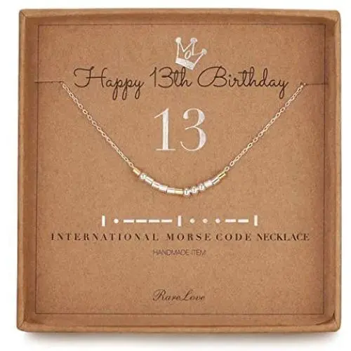 13th Birthday Jewelry Gifts For Girls 13 Morse Code Necklace 925 Sterling Silver Two Tone Bead Daughter Granddaughter Niece 13 Year Old Gift for Her