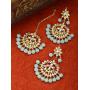 Aheli Beautiful Indian Traditional Wedding Faux Kundan Beaded Maang Tikka with Earrings Set for Women Ethnic Fashion Jewelry