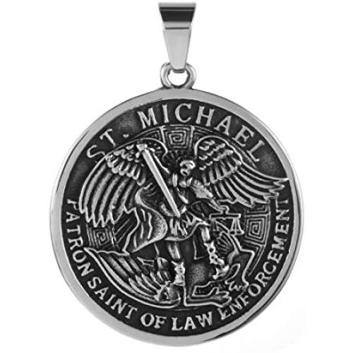 316L Stainless Steel Jewelry ST. MICHAEL Angle Necklace Saint Spirit Men Pendant With Chain（Send gift box）